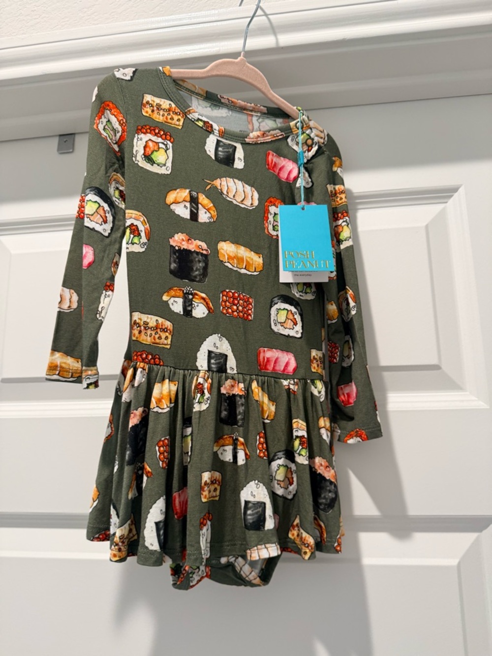 Posh Peanut Sushi Print Long-Sleeve Twirl Dress for Girls - NWT